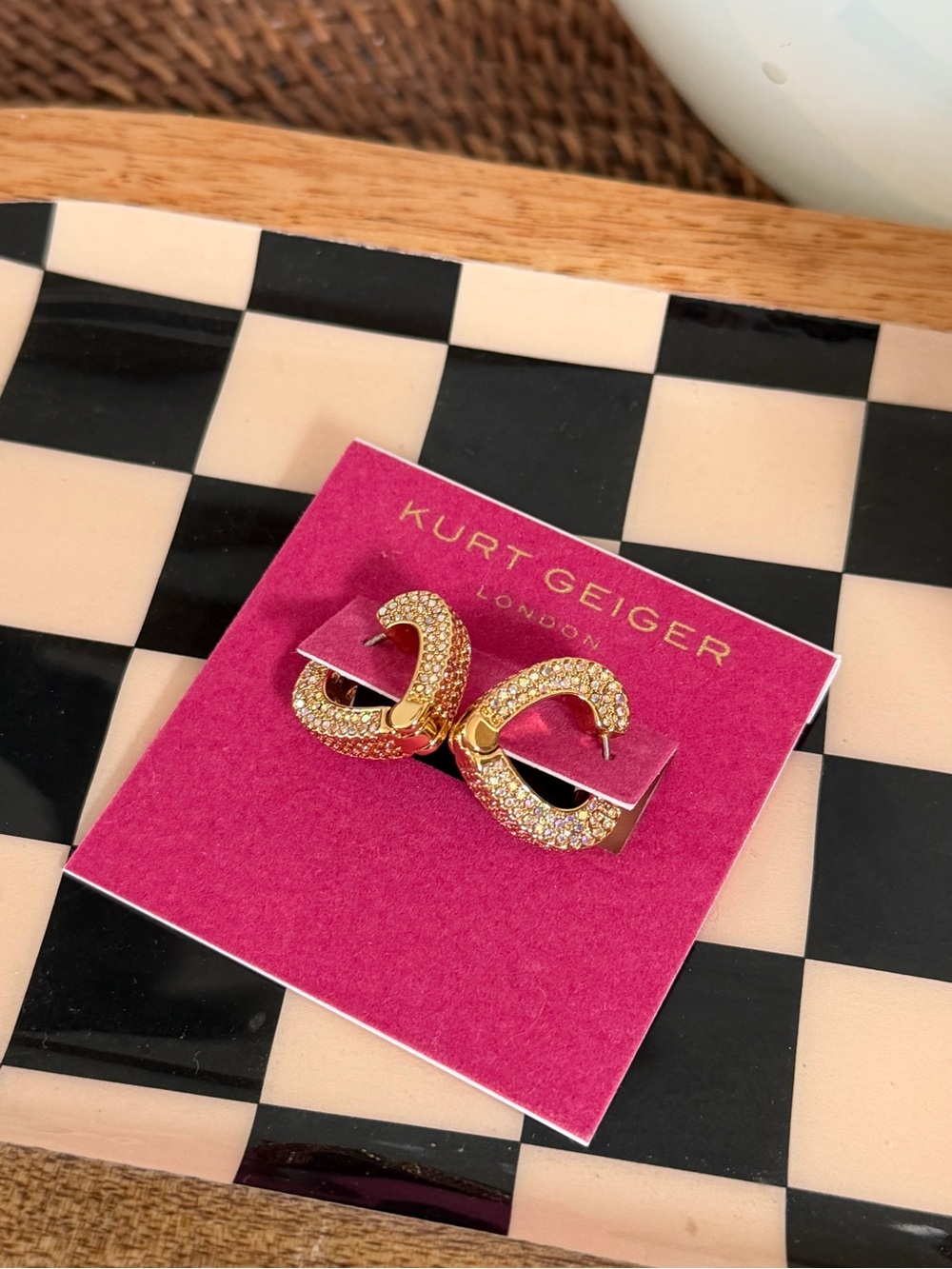 New Kurt Geiger Pave Heart Huggie Hoop Earrings